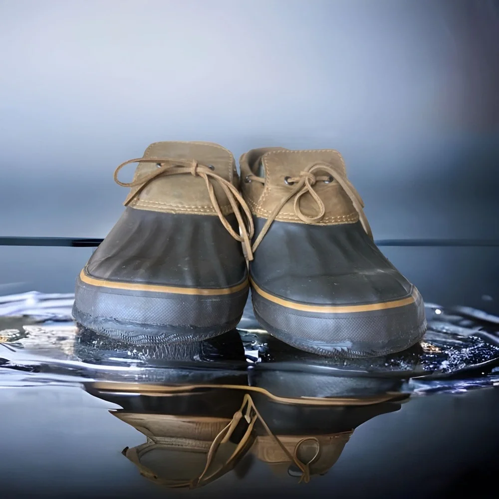 KAMIK DRAKE 2 BROWN WATERPROOF LEATHER & RUBBER LOW BOAT RAIN SHOES 10 medium - Picture 2 of 5